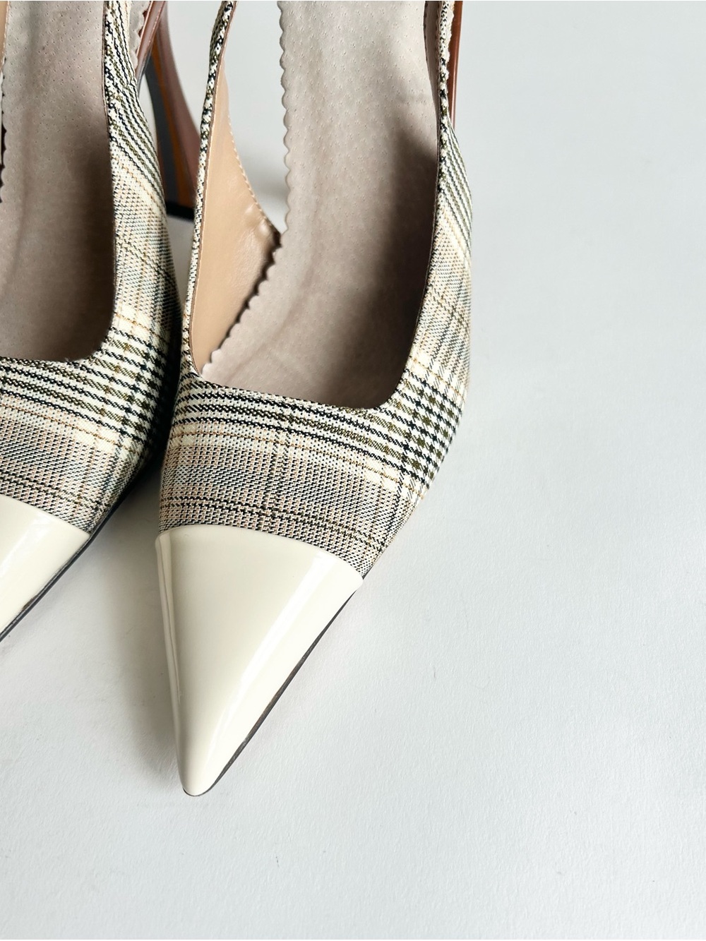 Sam Edelman Beige Brown Patent Leather Textile Point Toe Slingbacks size 6.5 - Picture 13 of 16